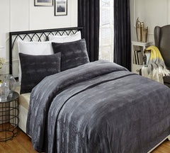 Crushed Velvet Coverlet & Shams - Black